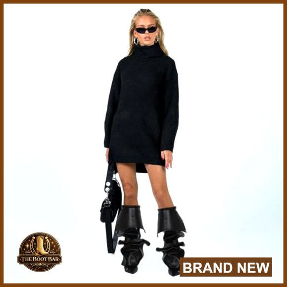 Knee High Stiletto Boots Pointed Toe Wide Calf Ruched Slouchy Elegant Heels - Picture 2 of 6